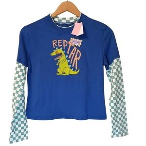 Nickelodeon Rugrats Reptar Long Sleeve T Shirt‎ Blue Green Checker Kids XS